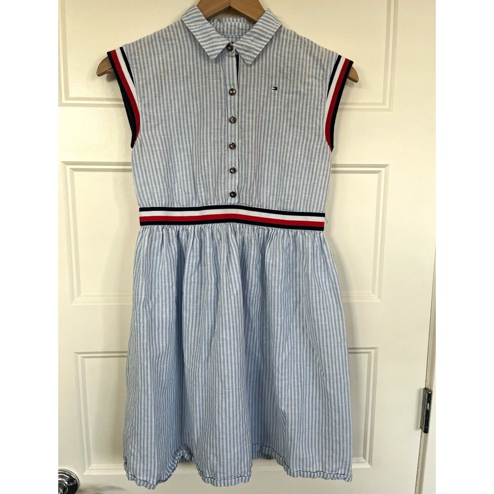 Tommy Hilfiger Girls Sleeveless Varsity Stripe Polo Dress Size 16 Preppy Buttons
